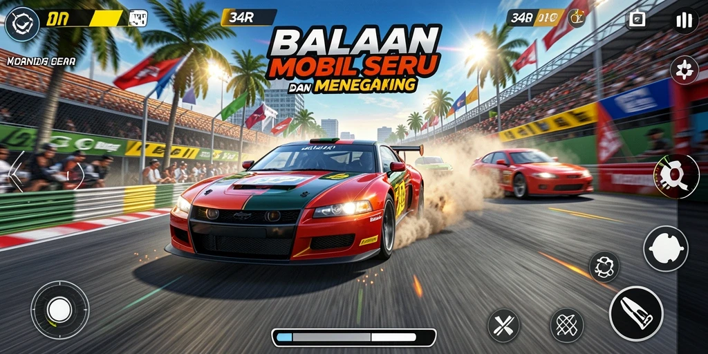 Tampilan mendebarkan dari gameplay balapan mobil di 34R.