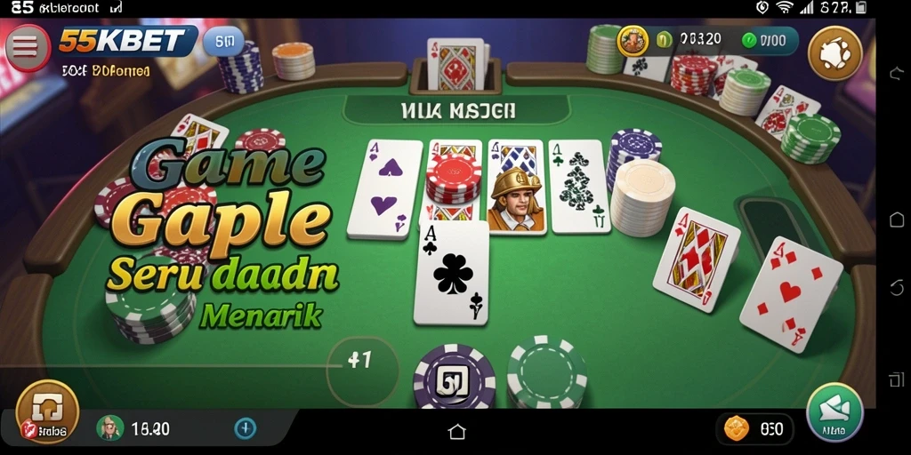 Screenshot 55KBET menampilkan gameplay Gaple yang menarik dan seru.