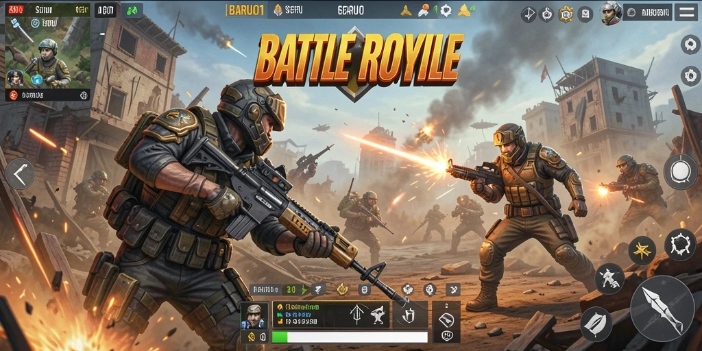 Tampilan aksi seru dalam game Battle Royale BARU01.