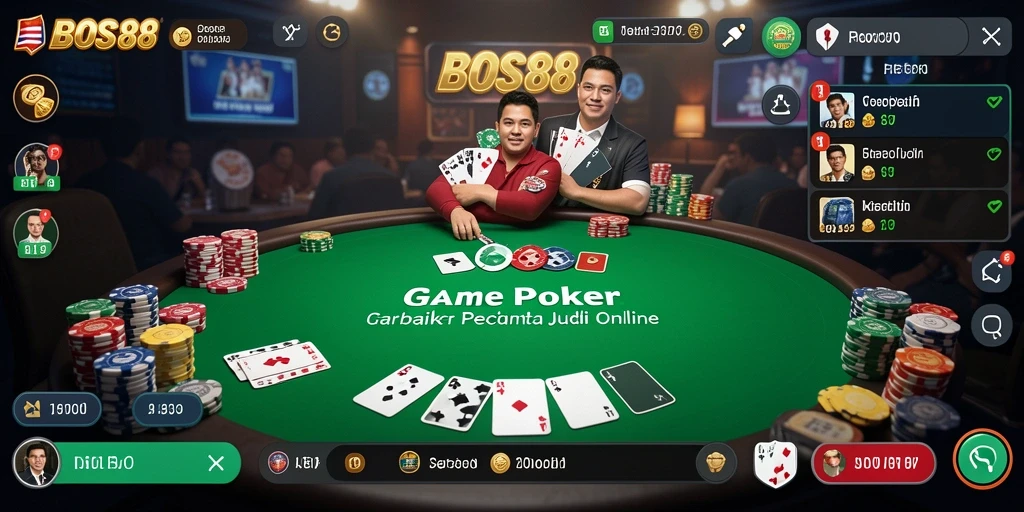 Screenshot utama BOS88 menampilkan gameplay seru dan interaksi pemain Poker.