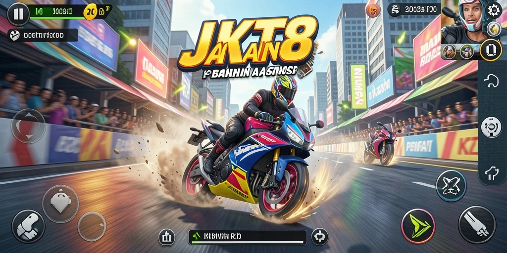 Tampilan gameplay seru motor balapan di JKT8.