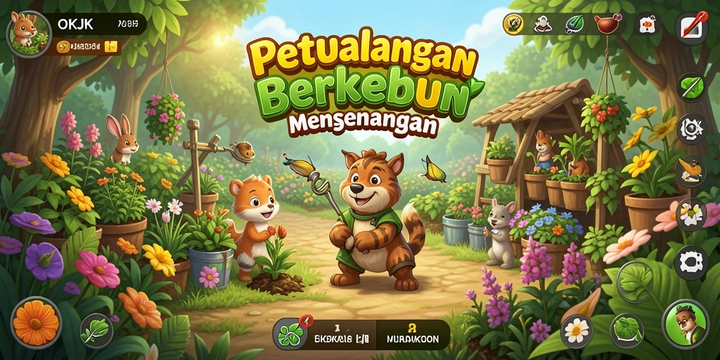 Tampilan gameplay OKJK dengan lahan pertanian yang indah dan tanaman yang subur.