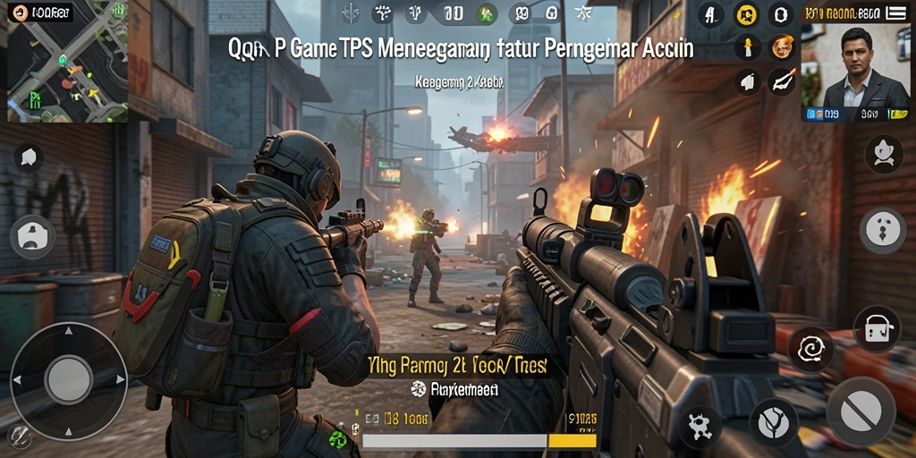 Screenshot menunjukkan aksi intens dalam gameplay TPS QQRP.